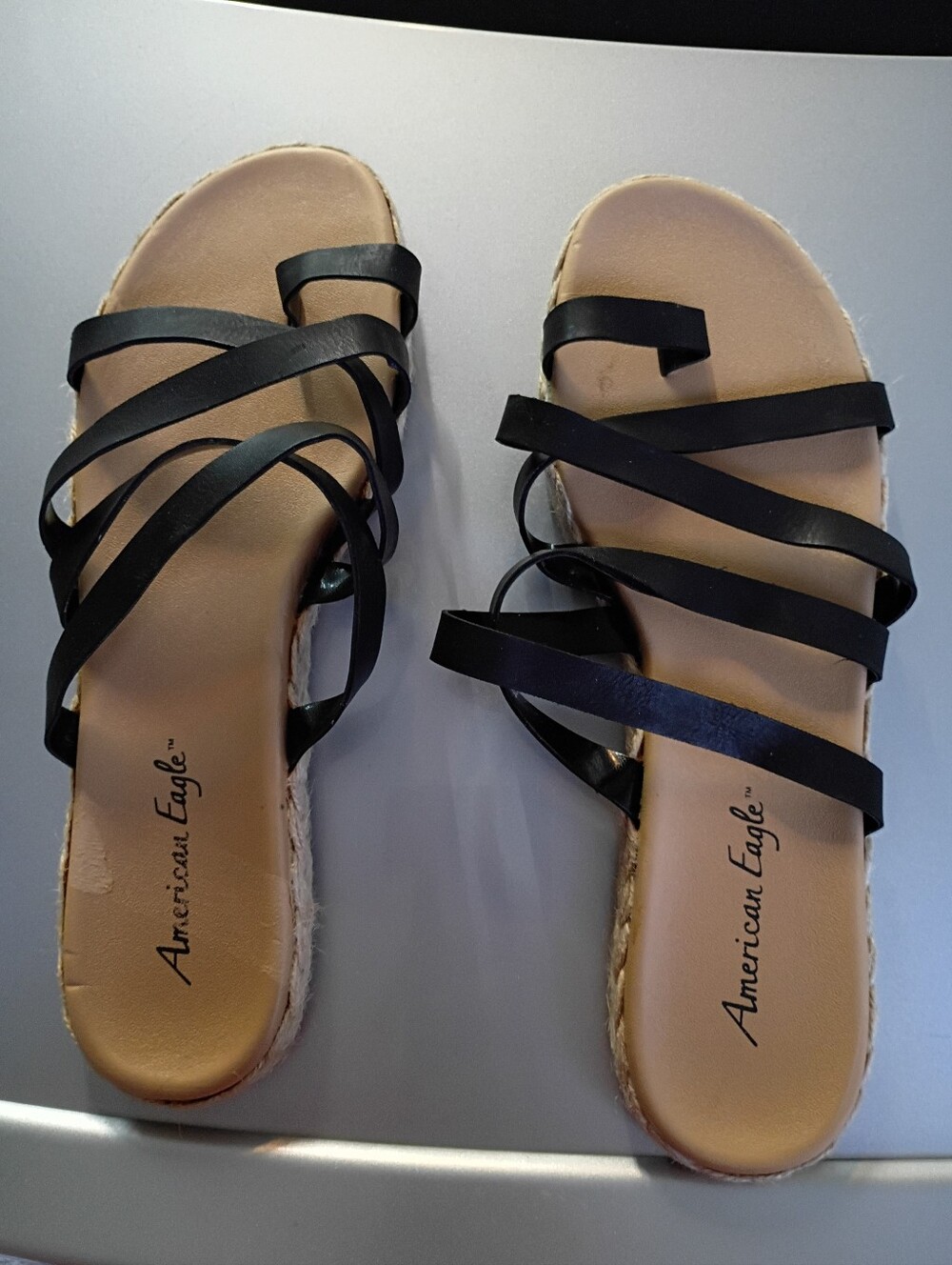American Eagle Outfitters Black Multi-Strap Espadrille Slide Sandals
